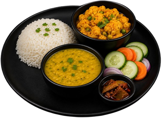 Healthy Indian thali meal with roti and vegetables